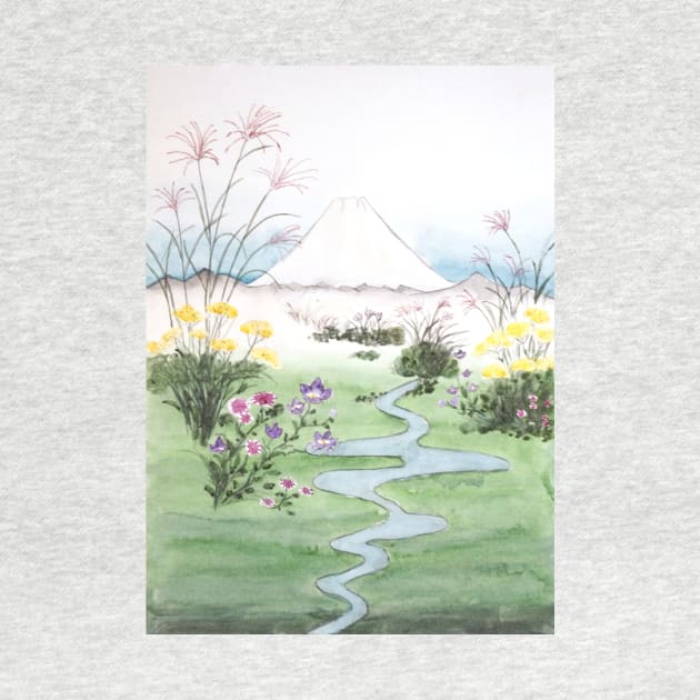 Mount Fuji and wildflowers Japanese woodblock arts by colorandcolor